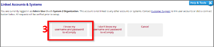 Select the option to connect to eComply using known credentials.