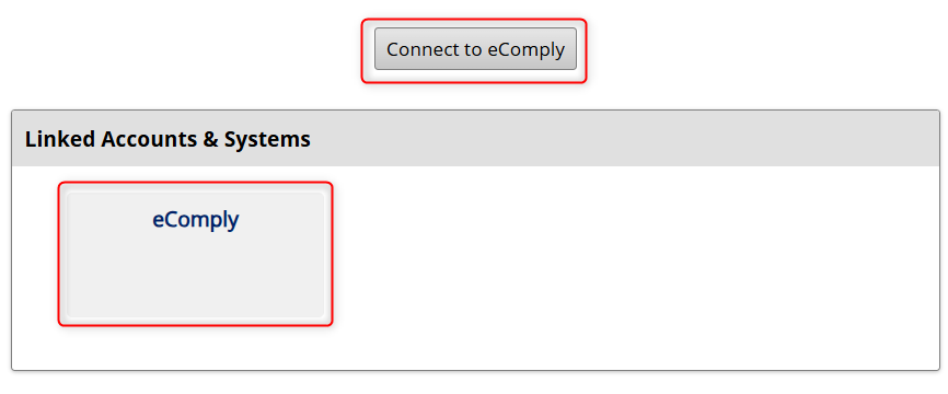 Linked Accounts & Systems section highlighting two ways to connect to eComply